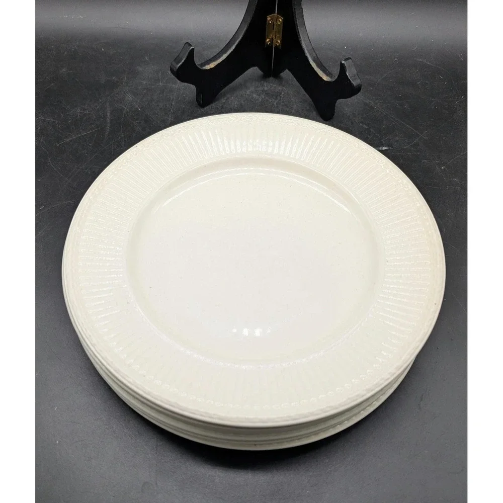 Antique Wedgwood Edme Creamware Salad Plates Set of 5 Ribbed Laurel Rim England‎